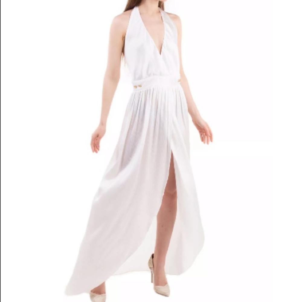 Balmain ivory pleated silk maxi gown dress (bridal or chic brunch)